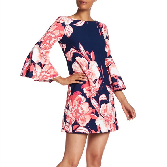 Eliza J Women's Floral Long Bell Sleeve Shift Dress